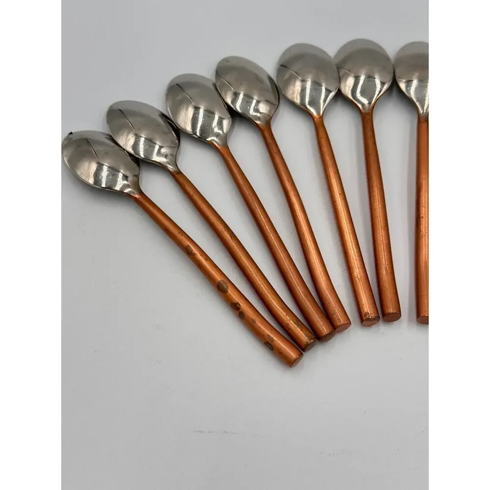 Vintage Coffee Dessert Espresso Demitasse Hand Crafted Copper Handle Spoon Set